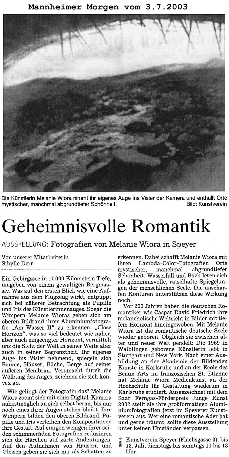 „Geheimnisvolle Romantik“, Mannheimer Morgen, 3. Juli 2003