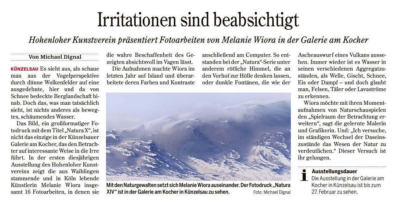 „Irritationen sind beabsichtigt“, Hohenloher Tagblatt. 14. Januar 2011